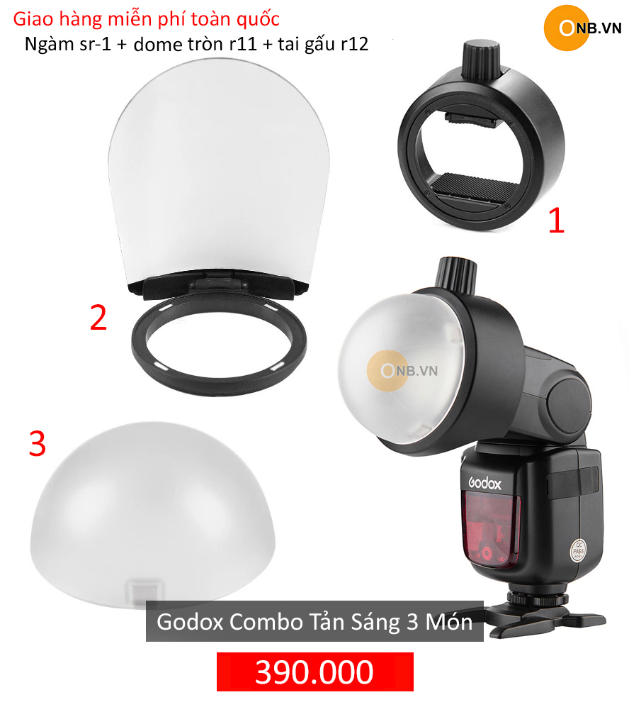 Combo 3 món tản sáng Godox AK-R11 R12 và ngàm gắn SR-1