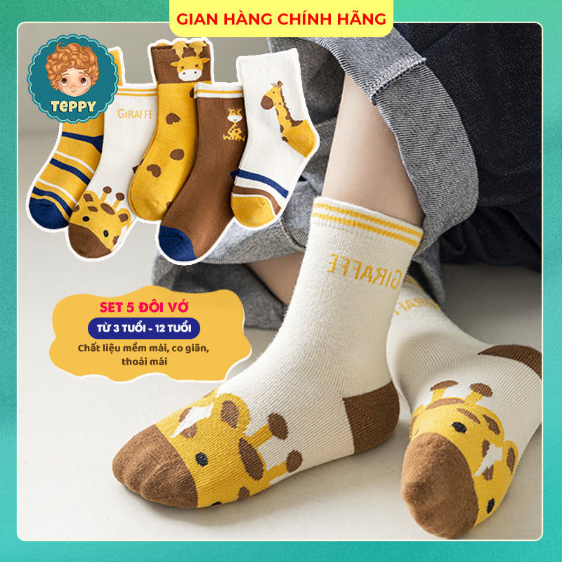 Set 5 đôi tất, vớ cho bé hình hươu cao cổ