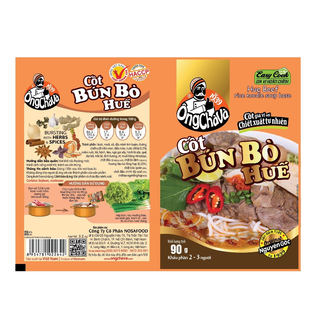 [Combo 3 Gói] 3 Gói Cốt Bún Bò Huế Ông Chà Và 90g (Hue Beef Rice Noodle Soup Base)
