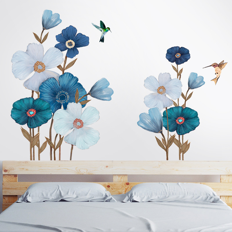 Decal dán tường hoa xanh trắng GS9717AB