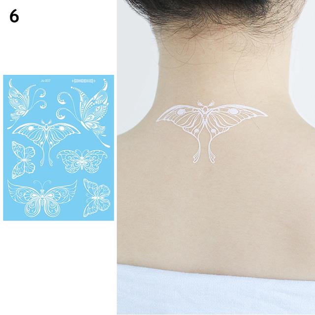 Ren trắng Henna Tattoo Bướm Feather Fake Hình xăm tạm thời Phụ nữ Phong cách mùa hè Henna Design Stickers Body Art Party Wedding