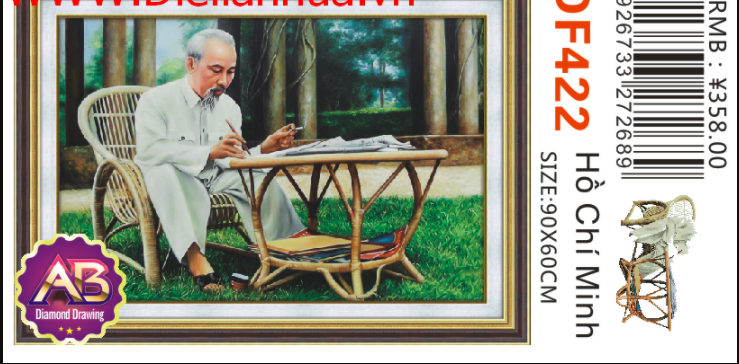 [HCM]Tranh Đính Đá ABC 3D Bác Hồ Đang Làm Việc DF422 (KHÁCH TỰ ĐÍNH) KT:90x60cm