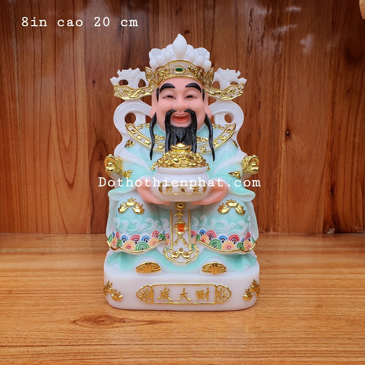 Ông thần tiền đá 8in cao 22 cm màu xanh
