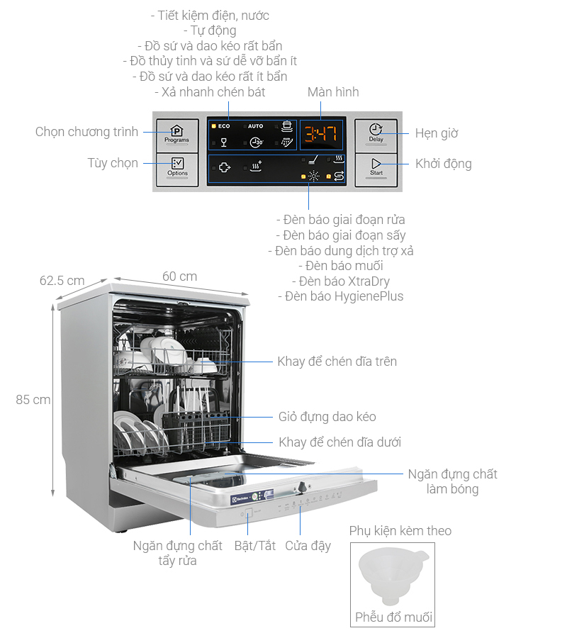 [TRẢ GÓP 0%] Máy rửa chén 13 bộ Electrolux ESF5512LOX 1950W (Giá áp dụng giao tại HN, HCM& các tỉnh liên hệ shop)