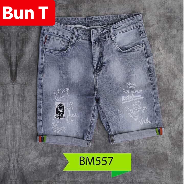 QUẦN SHORT SỌT LỬNG JEAN NAM CHẤT BÒ XANH THÊU HOÀNG GIA , CO GIÃN NHẸ THÁI LAN TT-557 TRANG BUN FASHION