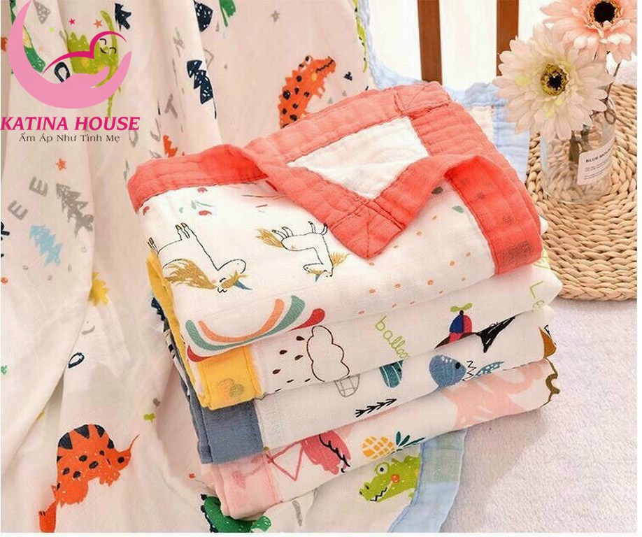 Khăn tắm cho bé Aden sợi tre 4 lớp mềm mịn mát, 90x110cm, họa tiết sắc nét có bo viền cực đẹp