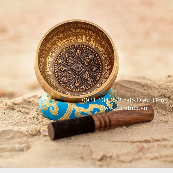 Chuông xoay nepal thủ công (handmade) - chiếc bát biết hát 1 bộ gồm đệm dùi da chuông đường kính 12.5cm