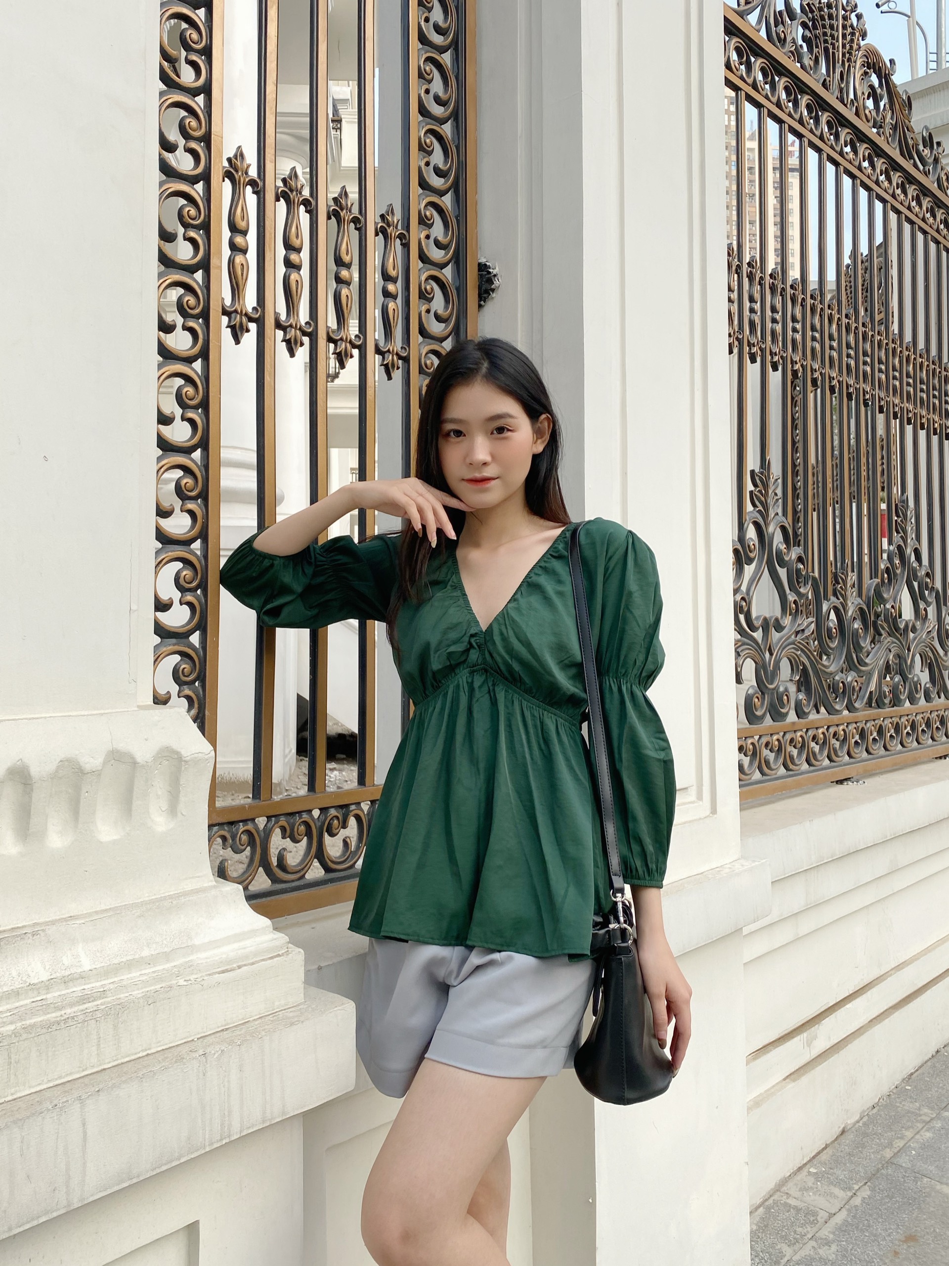 YU CHERRY | Áo Cross neck ruff top YA406