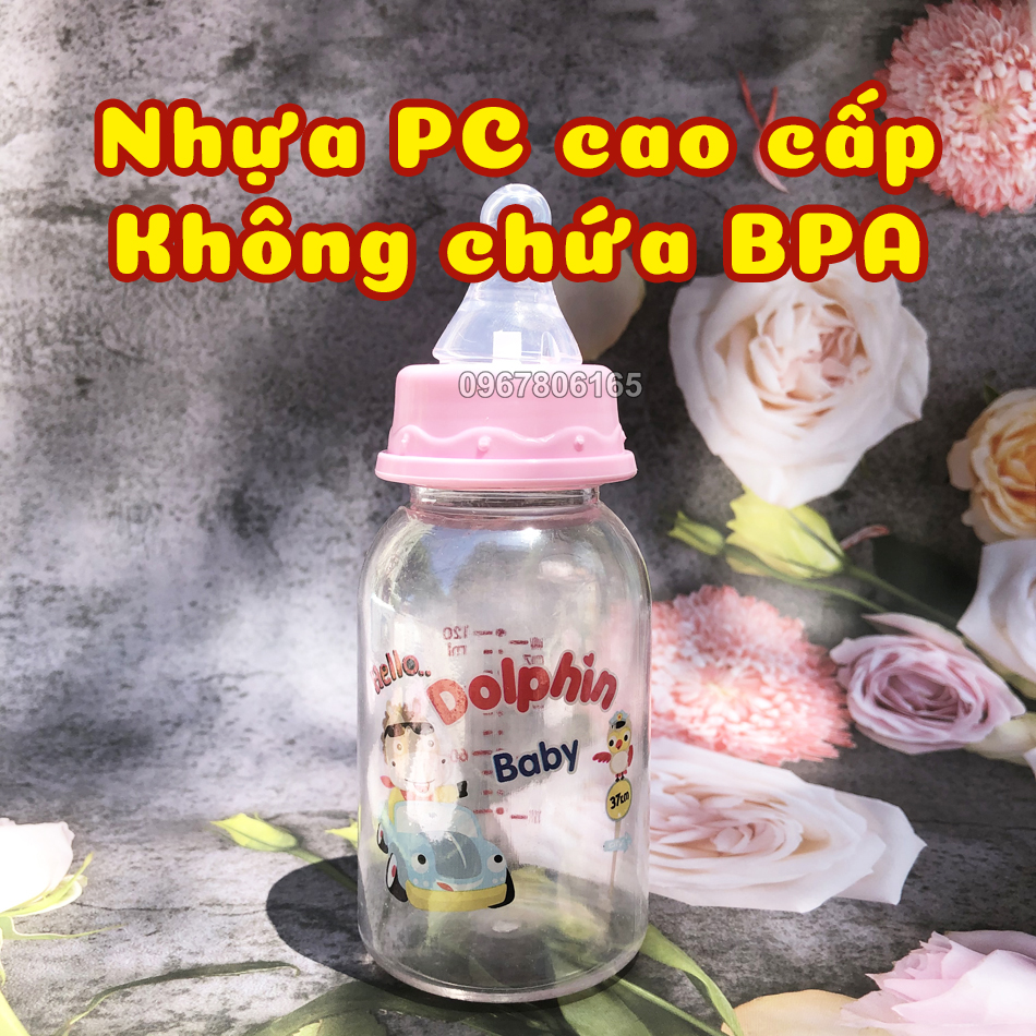 Bình Sữa Cổ Rộng PC DOLPHIN 120ml Có Van Chống Sặc – DP-018
