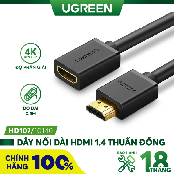 Bảng giá Dây nối dài HDMI 1.4 thuần đồng 19+1 dài 0.5-2M UGREEN HD107 - Hàng phân phối chính hãng - Bảo hành 18 tháng Phong Vũ