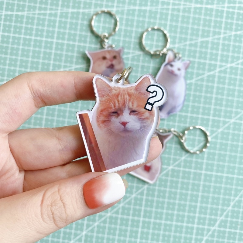 Móc khoá mica mèo meme cute- bựa