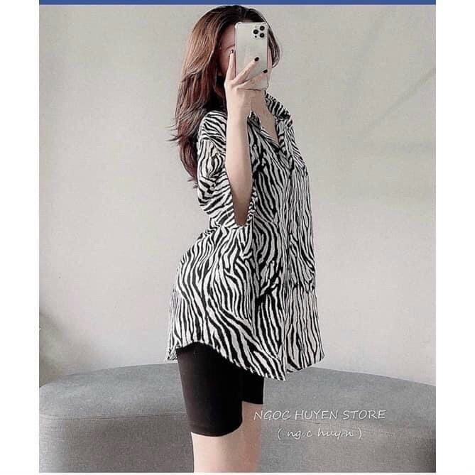 [Freeship]Sét Bộ Áo Sơ Mi Họa Tiết Da Beo From Rộng Quần Thun Ôm Lửng Ngố Siêu Đẹp MTB