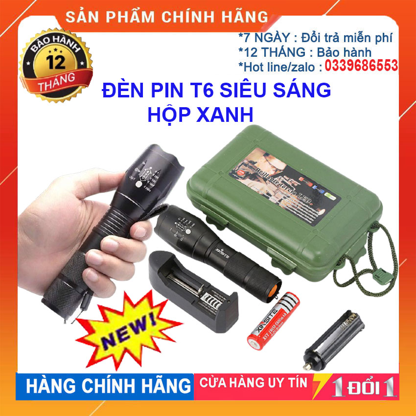 Đèn pin siêu sáng a100 xml-t6 kèm hộp chống sốc cực sịn - den bin sieu sang đèn pin siêu sáng tầm xa -t6 sản phẩm chất lượng cao ,độ sáng mạnh cự ly chiếu xa