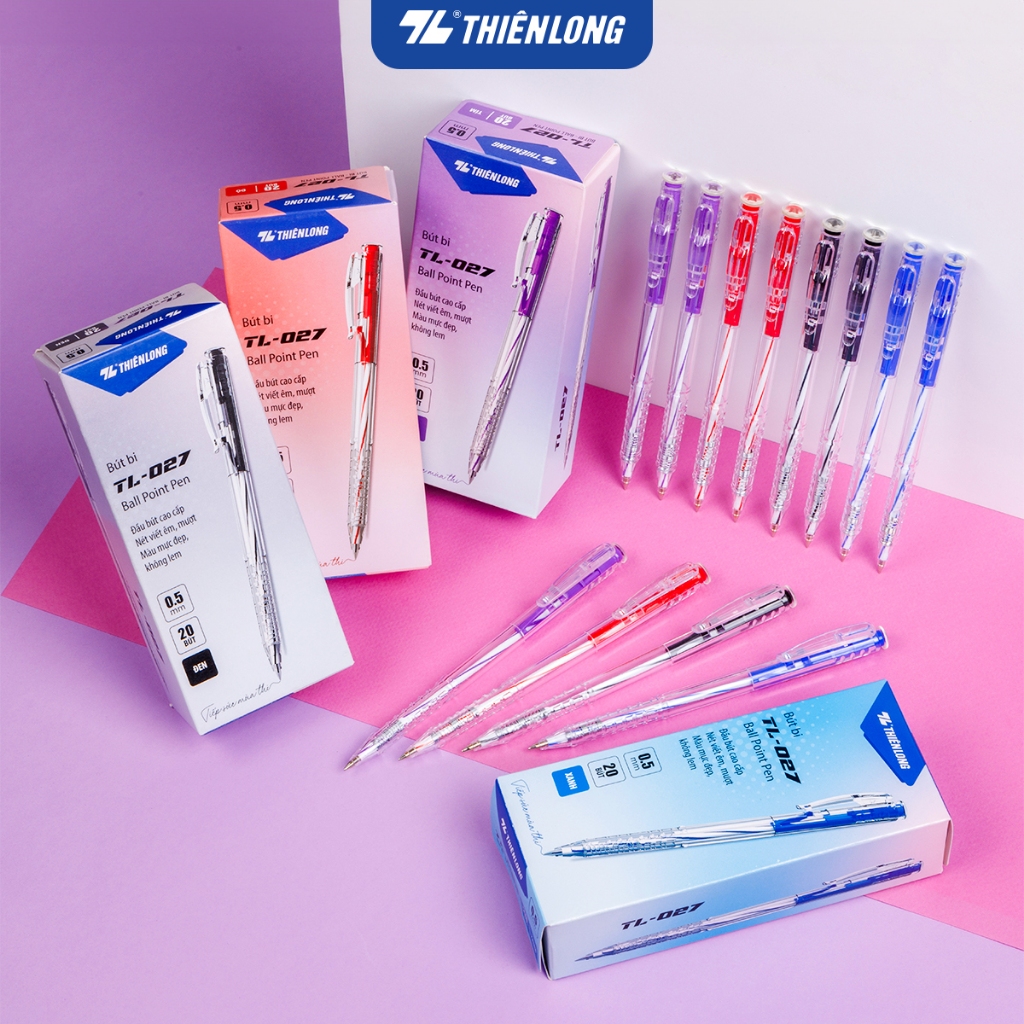 [HCM]Combo 5 cây bút bi TL- 027 (Xanh/ Đỏ/Đen)