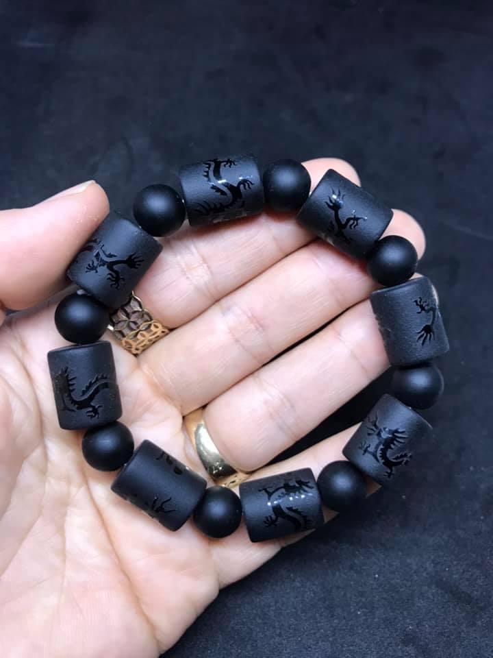 [HCM]VÒNG TAY ĐỐT TRÚC ĐÁ NÚI LỬA ĐEN CHẠM RỒNG
