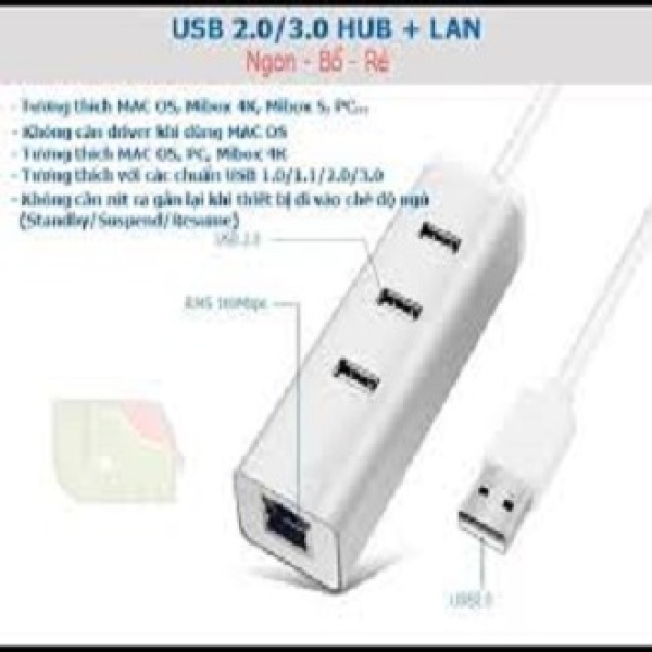 Bảng giá USB HUB 1 Ra 3 Cổng USB 2.0/3.0 Kèm 1 Cổng LAN 10/100/1000 Mbps - Tương thích Mibox 4K Phong Vũ