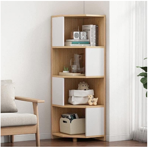 Kệ gỗ ngũ giác , kệ sách vuông 4 tầng 2 màu để góc tường để đồ đa năng.
