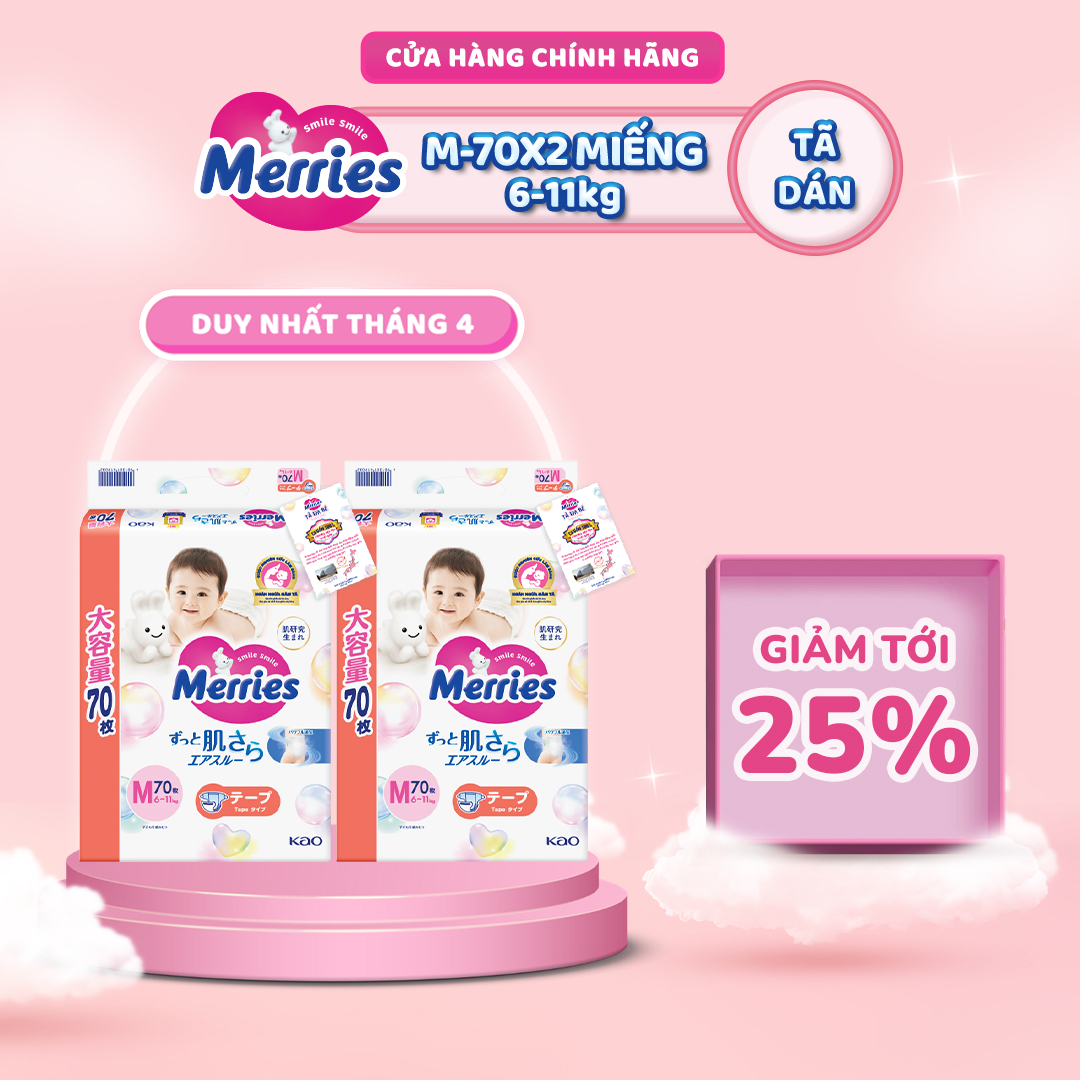 Combo 2 Tã/bỉm dán Merries Jumbo Đủ Size M70/L60
