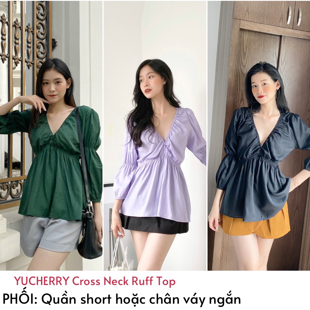 YU CHERRY | Áo Cross neck ruff top YA406