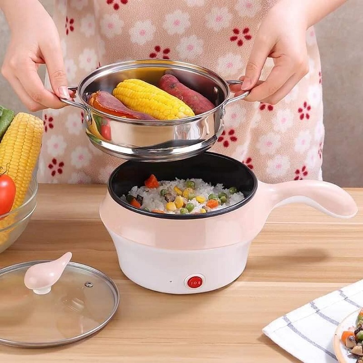 Nồi Lẩu Mini Điện Đa Năng Chống Dính Tặng Giá Hấp