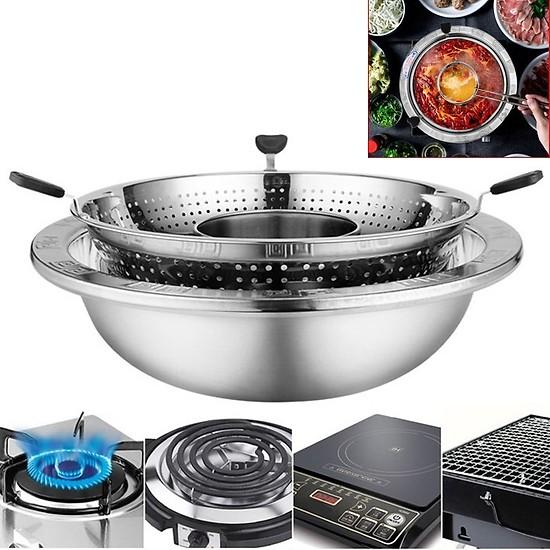 Nồi Lẩu Xoay Inox Siêu To Khổng Lồ Xoay 360 Độ Size 32cm Nồi Lẩu Điện Đa Năng Dùng Cho Cả Bếp Ga và 