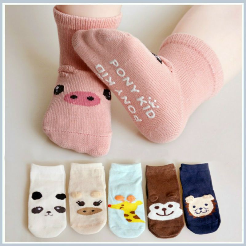 Combo 12 đôi tất hình thú cho bé trai và bé gái đủ cỡ từ sơ sinh đến dưới 3 tuổi đế chống trượt an toàn cho bé tập đi, nhiều màu đẹp, Vớ Pony Kid không xù lông, hàng loại đẹ