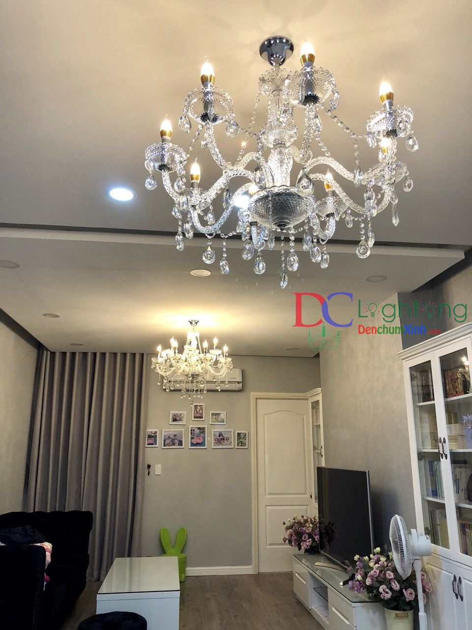 Đèn Chùm Fa Lê Nến Phòng Khách  ( Rộng 80cm )