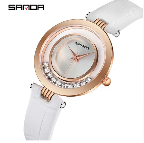 [HCM]Đồng hồ nữ dây da đính hạt lấp lánh Sanda P245