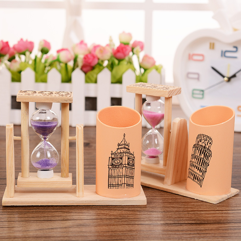 Hộp bút gỗ kèm đồng hồ cát