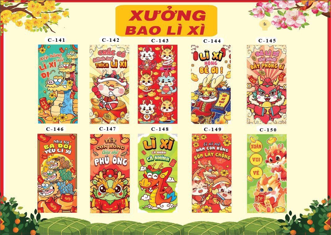 Combo 100 bao lì xì tết 2024 mẫu mới siêu đẹp