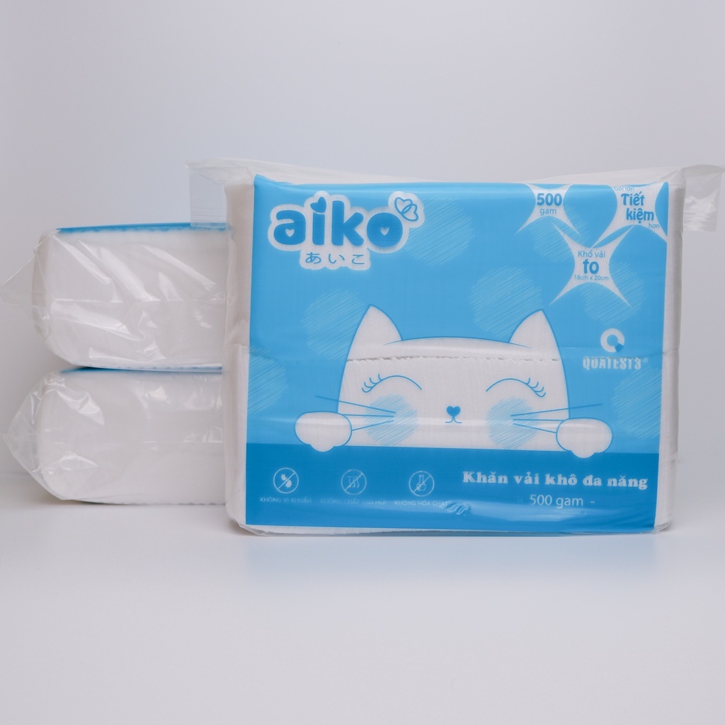 Khăn vải khô đa năng Aiko bịch lớn thêm miếng tiện lợi an toàn cho bé sơ sinh (500gr/ bịch) KKT500