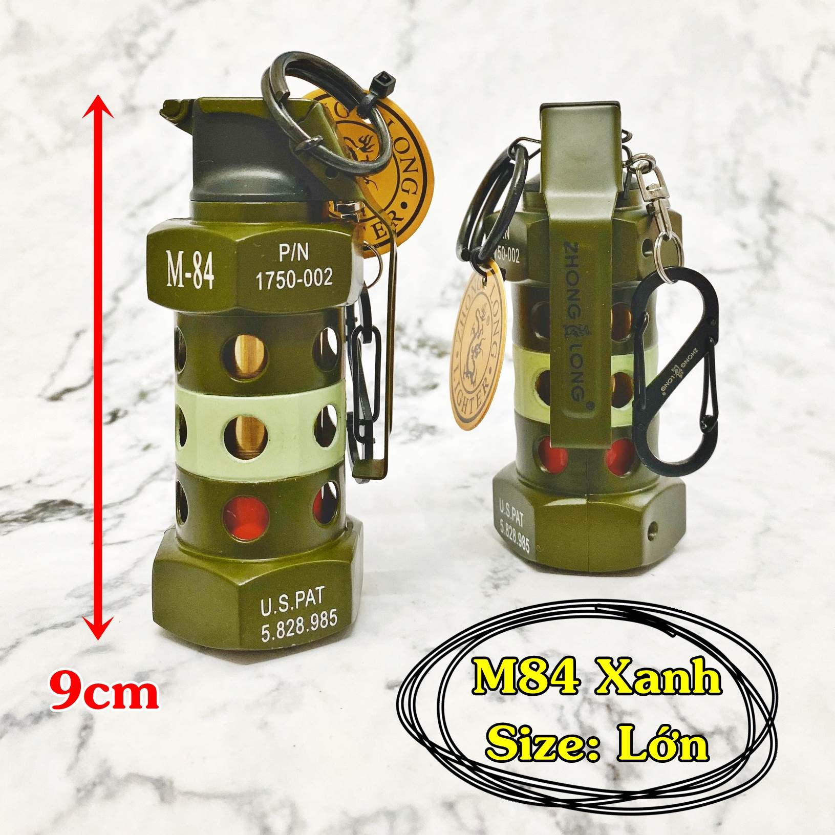 BẬT LỬA KHÈ - MÓC KHÓA HÌNH TRÁI LỰU M84 XANH (SIZE LỚN) - (XÀI GAS)