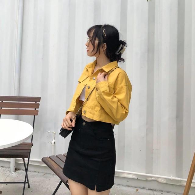 Áo khoác nhẹ nhiều màu cài một hàng nút sau lưng form croptop trơn vải mềm chất liệu khaki jeans mỏng nhẹ