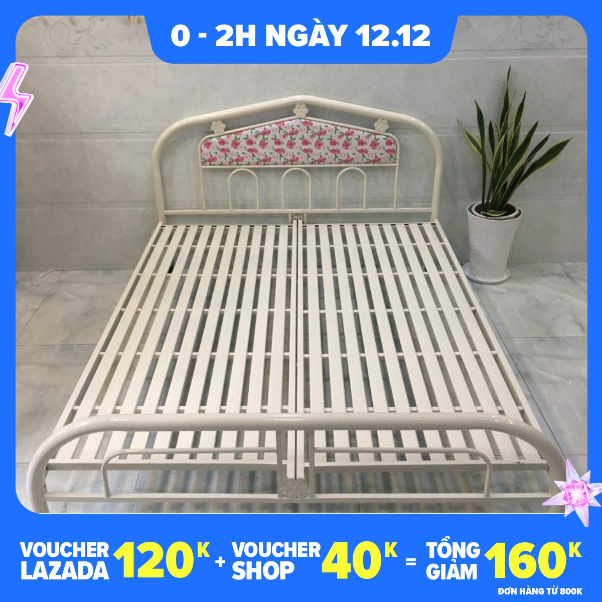 Giường  sắt ngang 1M dài 2M – GS02