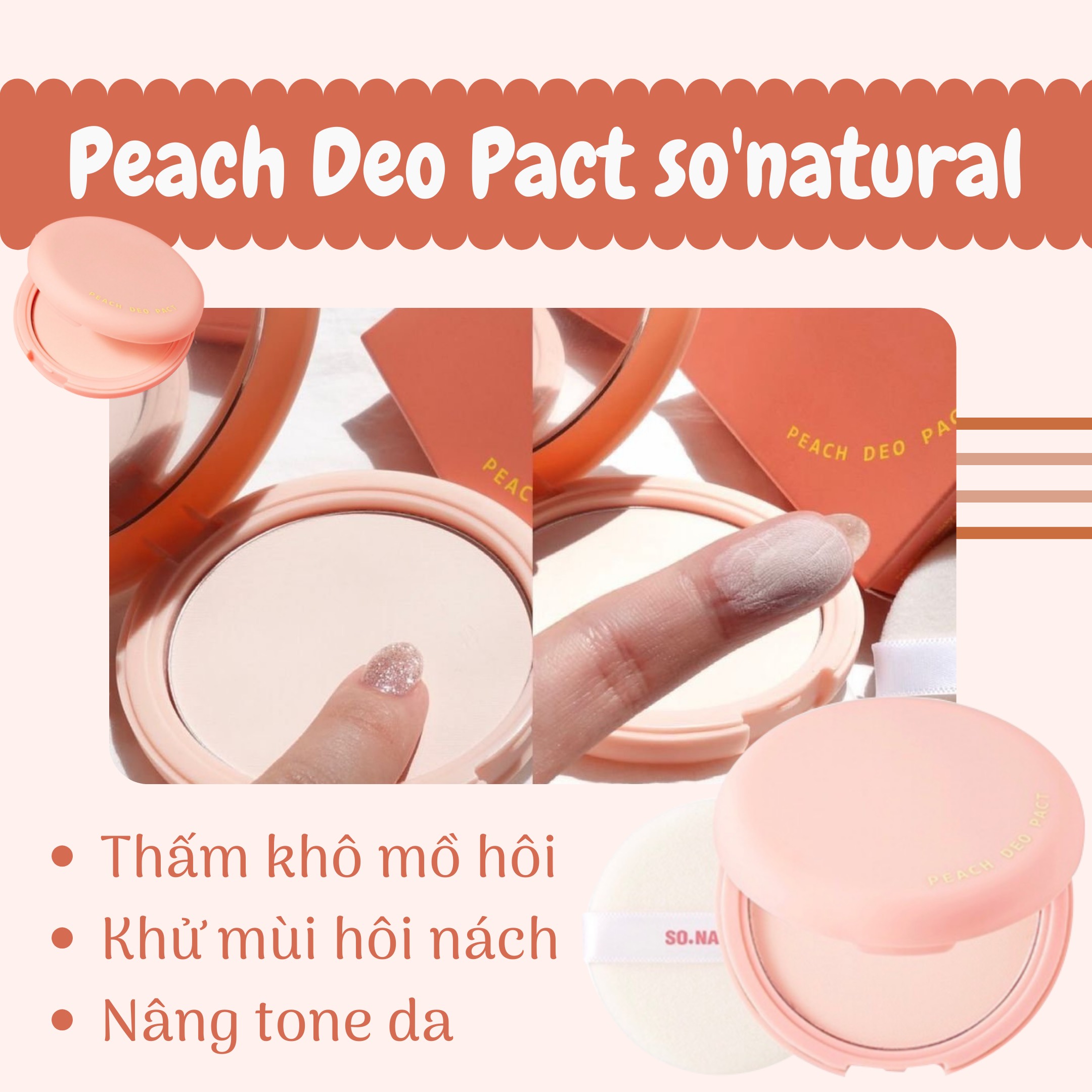 PHẤN NÁCH BỘT KHÔ PEACH DEO PACT - SO NATURAL HÀN QUỐC