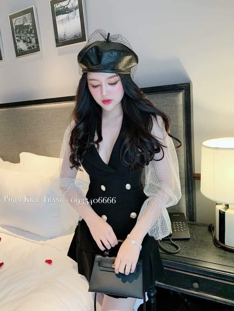 sét áo vest tay phối lưới chân váy