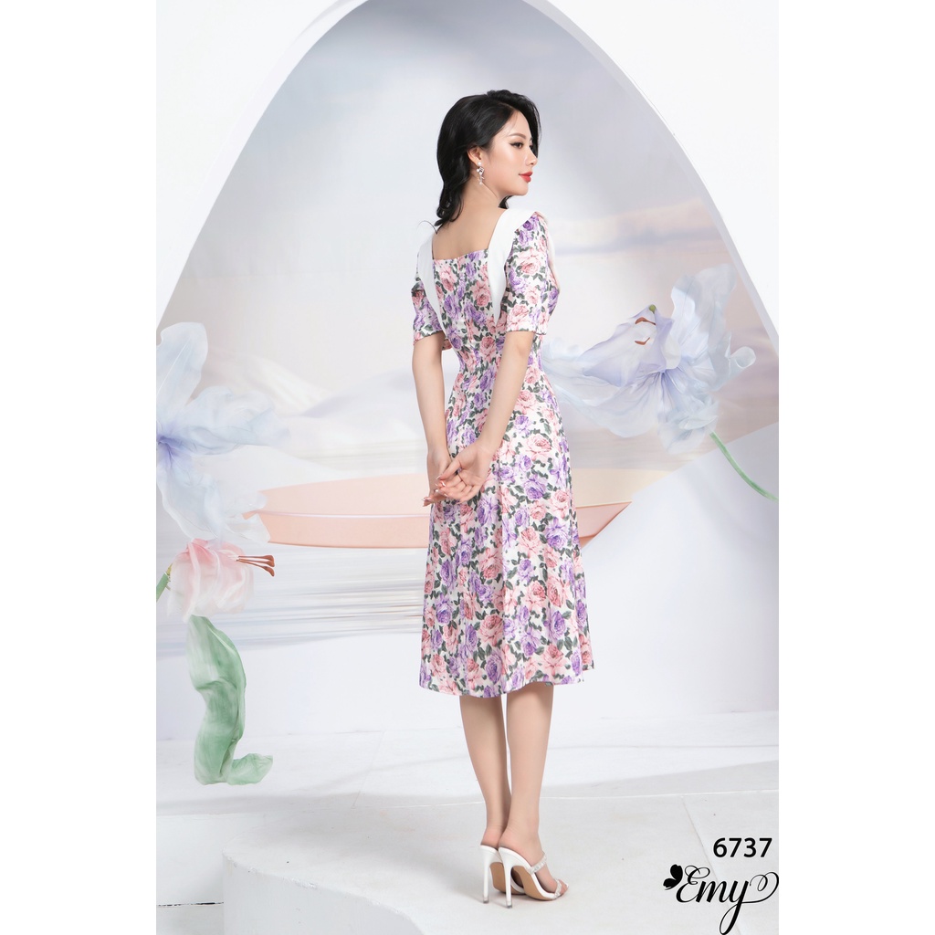 Đầm EMY EM6737 Xoè Cổ Vuông Phối
