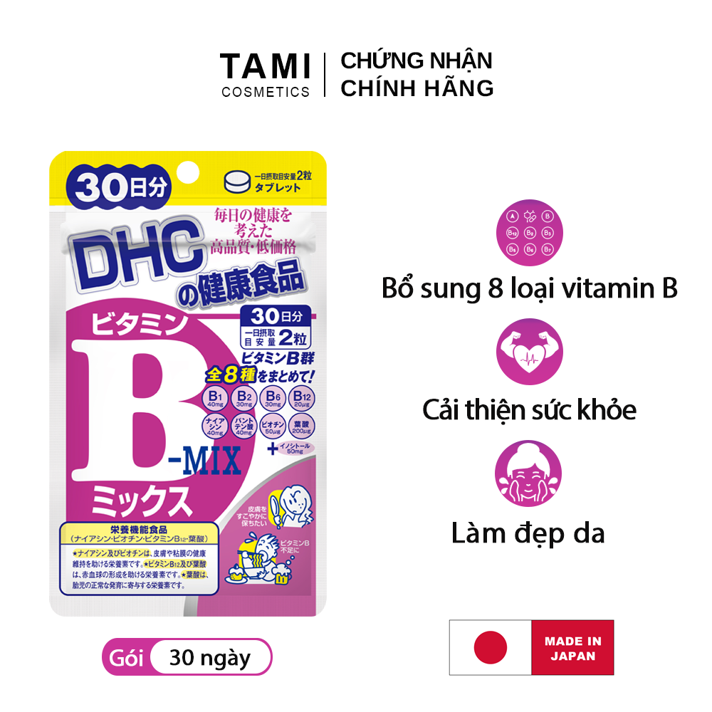 Viên uống Vitamin B tổng hợp DHC Nhật Bản thực phẩm chức năng bổ sung 8 loại vitamin B tốt cho sức khỏe và sắc đẹp gói 30 ngày TA-DHC-MIX30