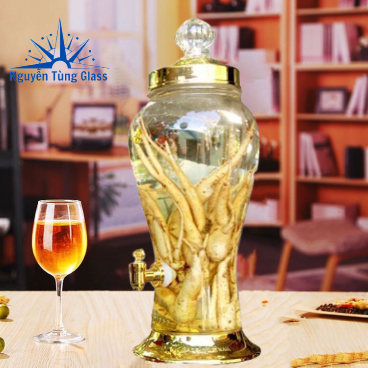 BÌNH NGÂM RƯƠU SÂM THỦY TINH  Phú Hoà 4 LÍT CÓ VAN