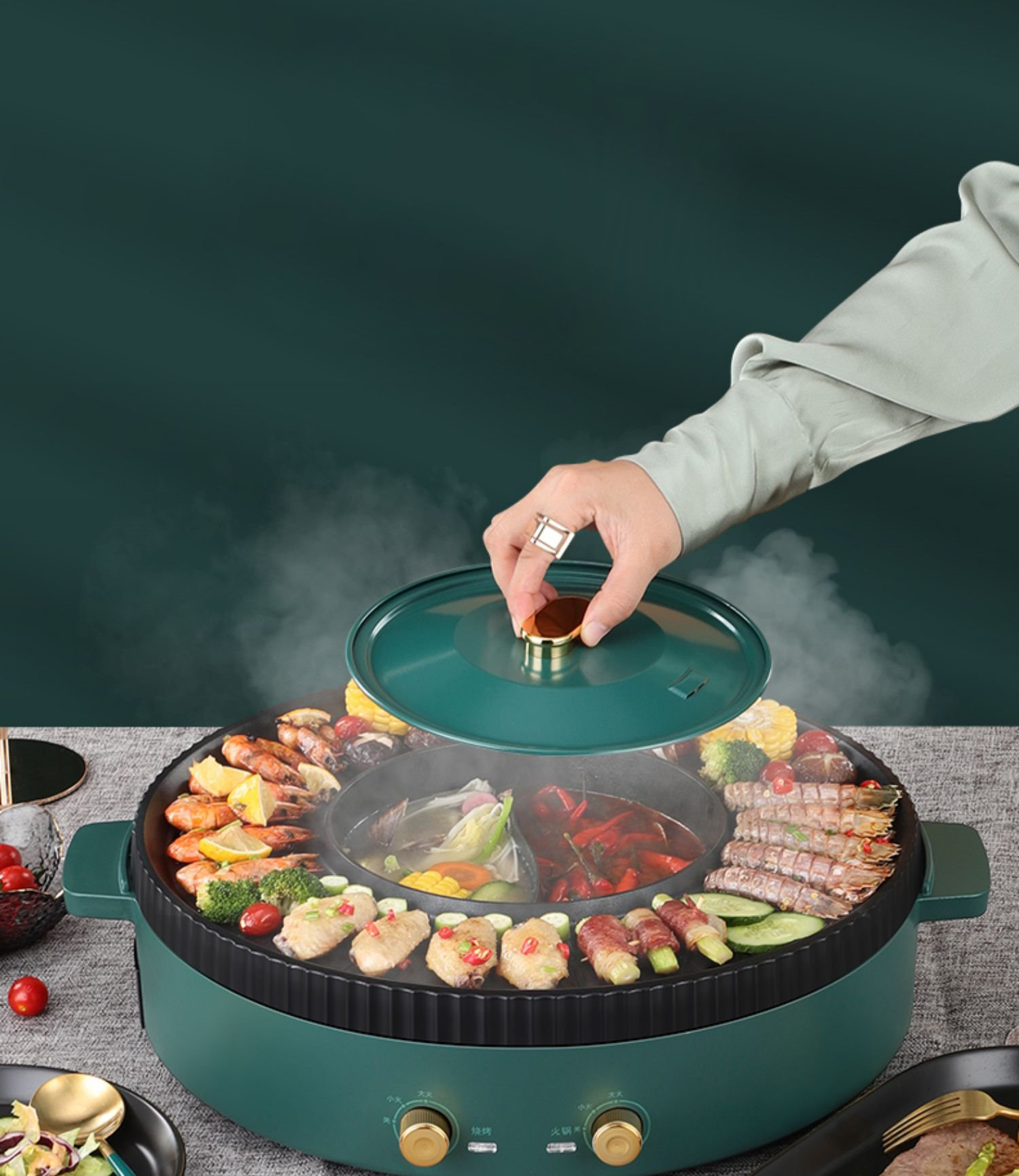 Nồi Lẩu Nướng Đa Năng Phong Cách Hàn Quốc KB-518, Nồi Lẩu Nướng Đa Năng công xuât lớn tiết kiệm điện năng phù hợp cho hộ gia đình 5-6 người sử dụng.an toàn khi sủ dụng dễ dàng lau chùi Bh 12 tháng Bến thành Store
