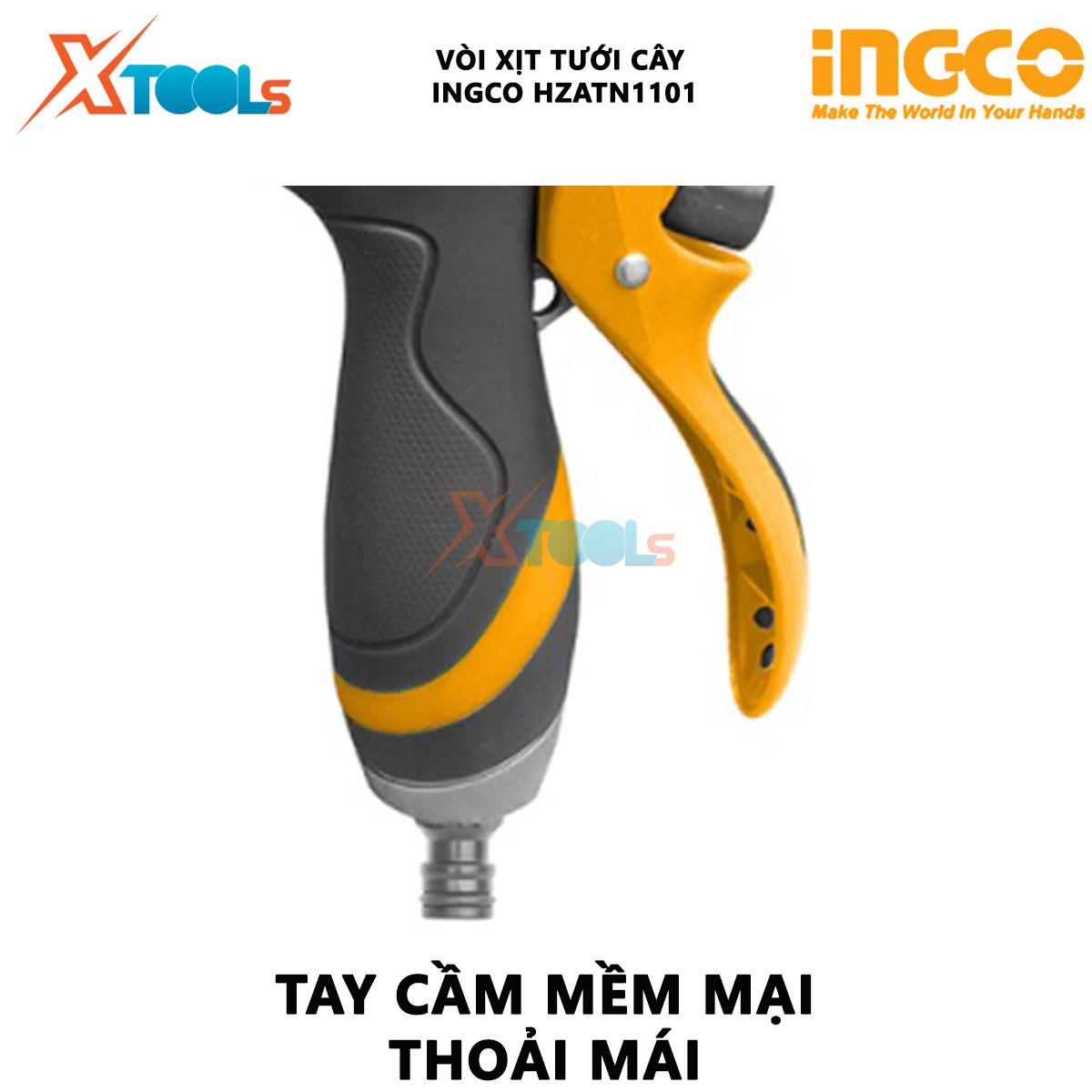 Vòi xịt tưới cây INGCO HZATN1101 | vòi xịt đa năng Đầu chuyển đổi 3/4", 10 chế độ phun, Kích thước 14x7x18,3cm, tay cầm mềm mại tưới vườn, rửa xe, tưới cây [XTOOLs][XSAFE]