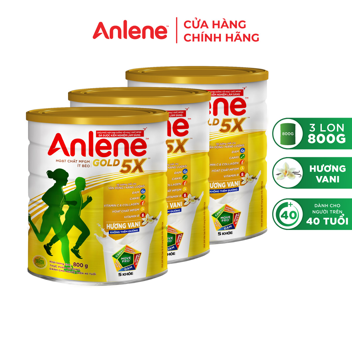 [Voucher giảm đến 26%]Combo 3 Sữa Bột Anlene Gold Hương Vani 800G
