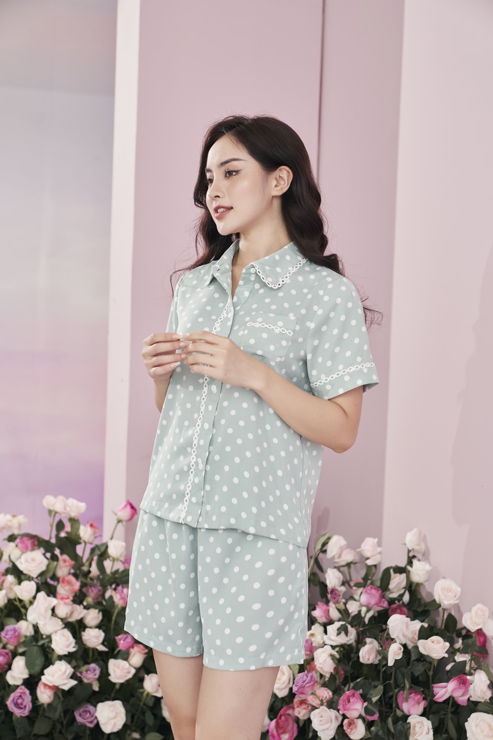 Bộ Pijama Rayon short chấm bi VENUS SECRET