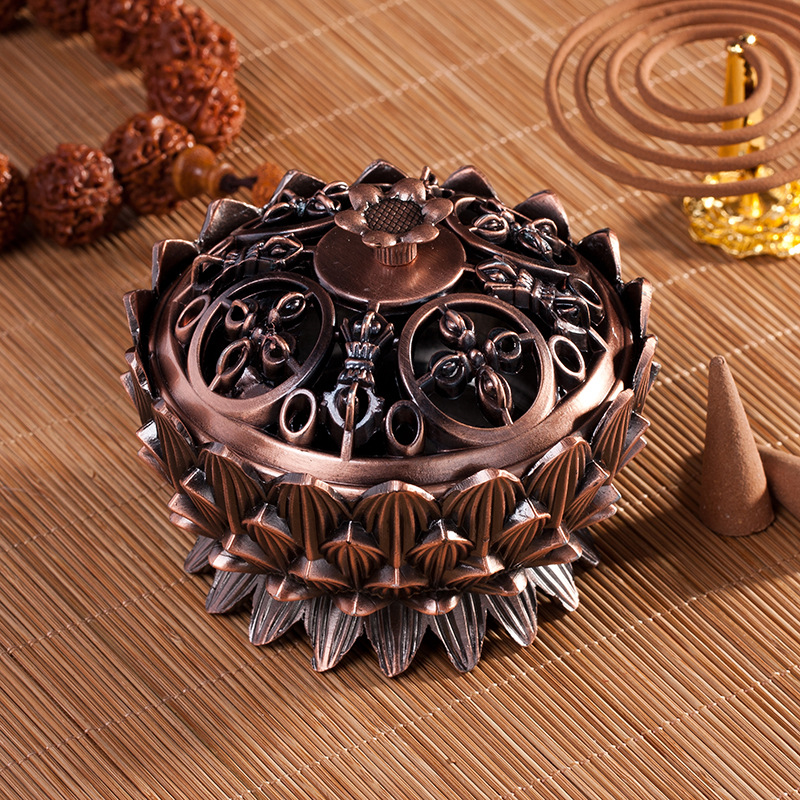 Lư đồng đốt hương hình hoa sen (kim loại)