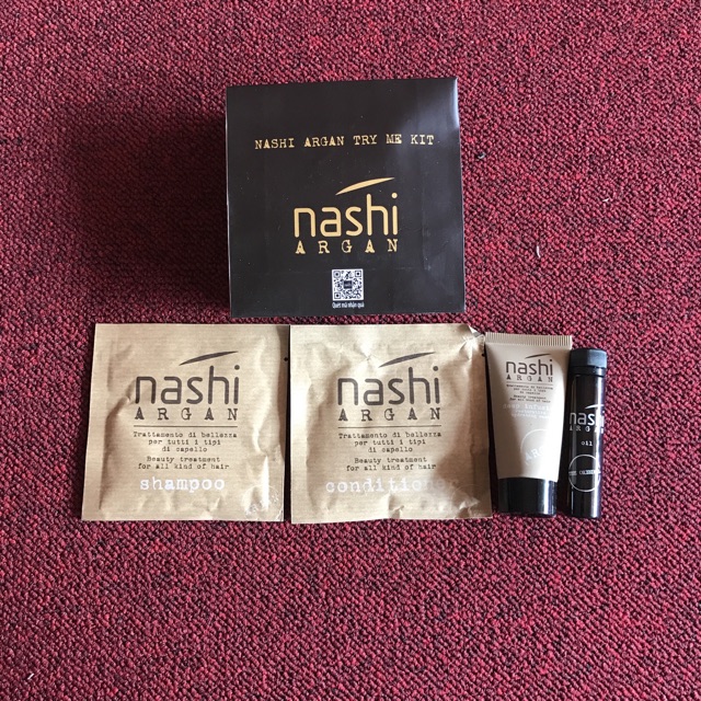 [HCM]Bộ Nashi Argan Try Me Kit ( Gội 15ml + xả 15ml + Hấp 20ml + Tinh dầu 5ml)