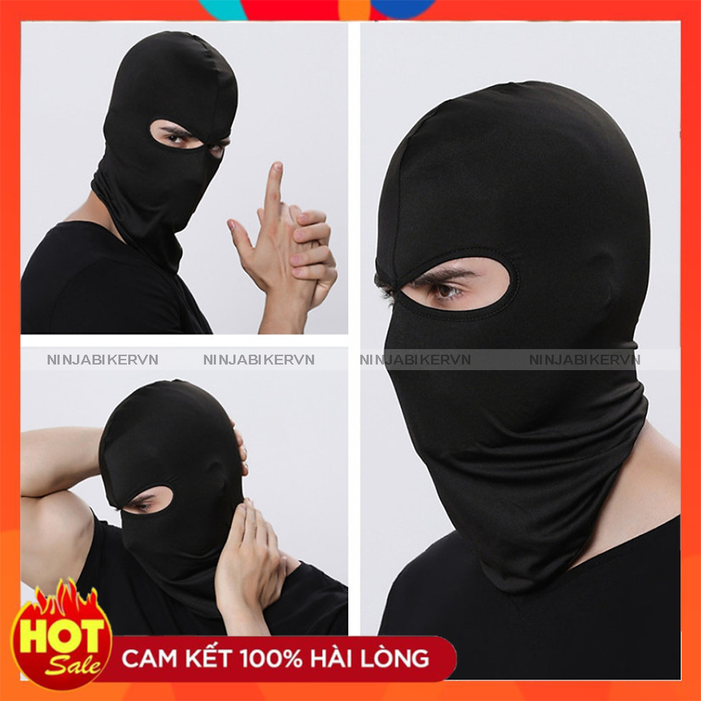 Khăn Trùm Đầu Ninja Full Đen Chất Liệu Thun Lạnh Co Giãn, Thấm Hút Mồ Hôi Tốt, Tránh Nắng Hiệu Quả, Kiểu Dáng Thời Trang Trẻ Trung