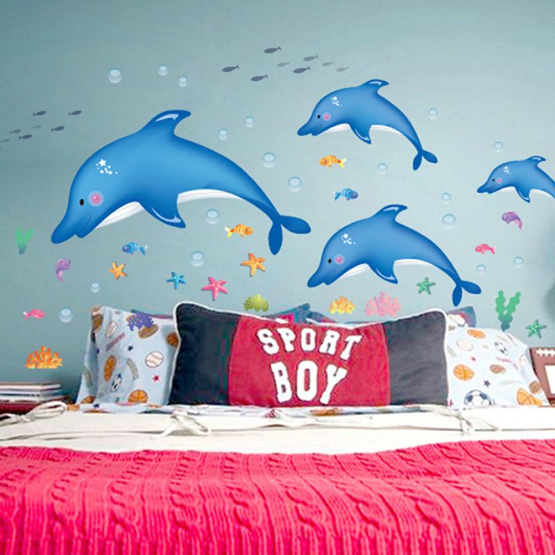 Decal dán tường Gia đình cá heo Sticker Tranh Dán Tường - HPMAY9168-Decal dán tường con vật, Decal dán tường cho bé