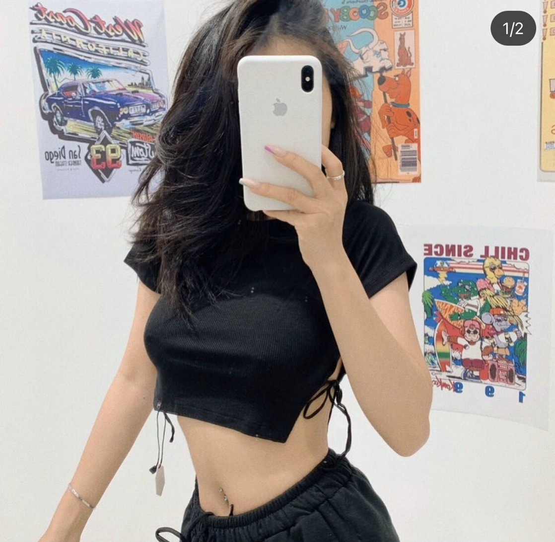 Áo croptop cột dây trơn đơn giản cực xinh