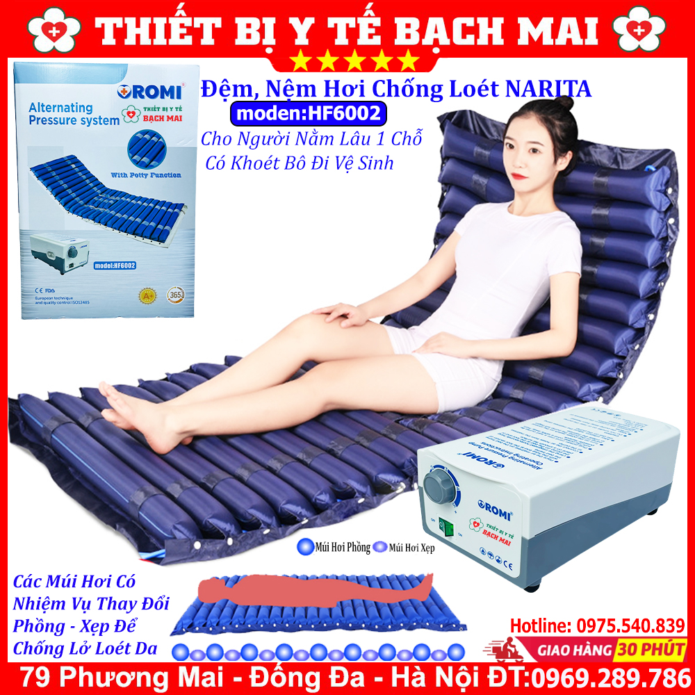 Nệm hơi chống lở loét narita hf6002 có khoét lỗ bô vệ sinh, đệm hơi chống loét nhật bản