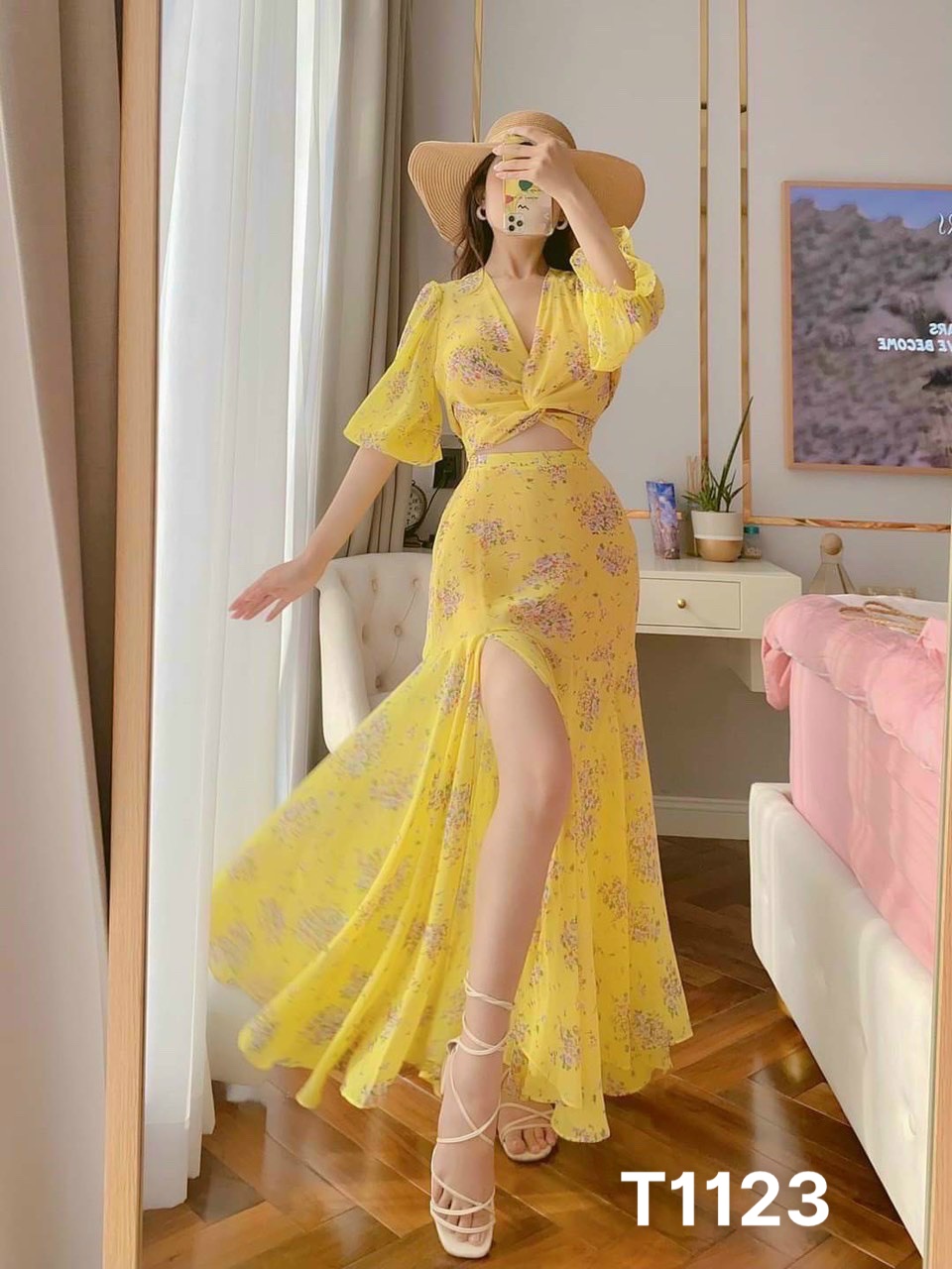 Maxi nữ nàng tiên cá voan hoa hở eo gợi cảm đi biển có lót T1123